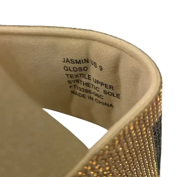 True Religion Jasmin Slide Sandals Gold Bling Rhinestone Studded Spellout - Picture 7 of 7